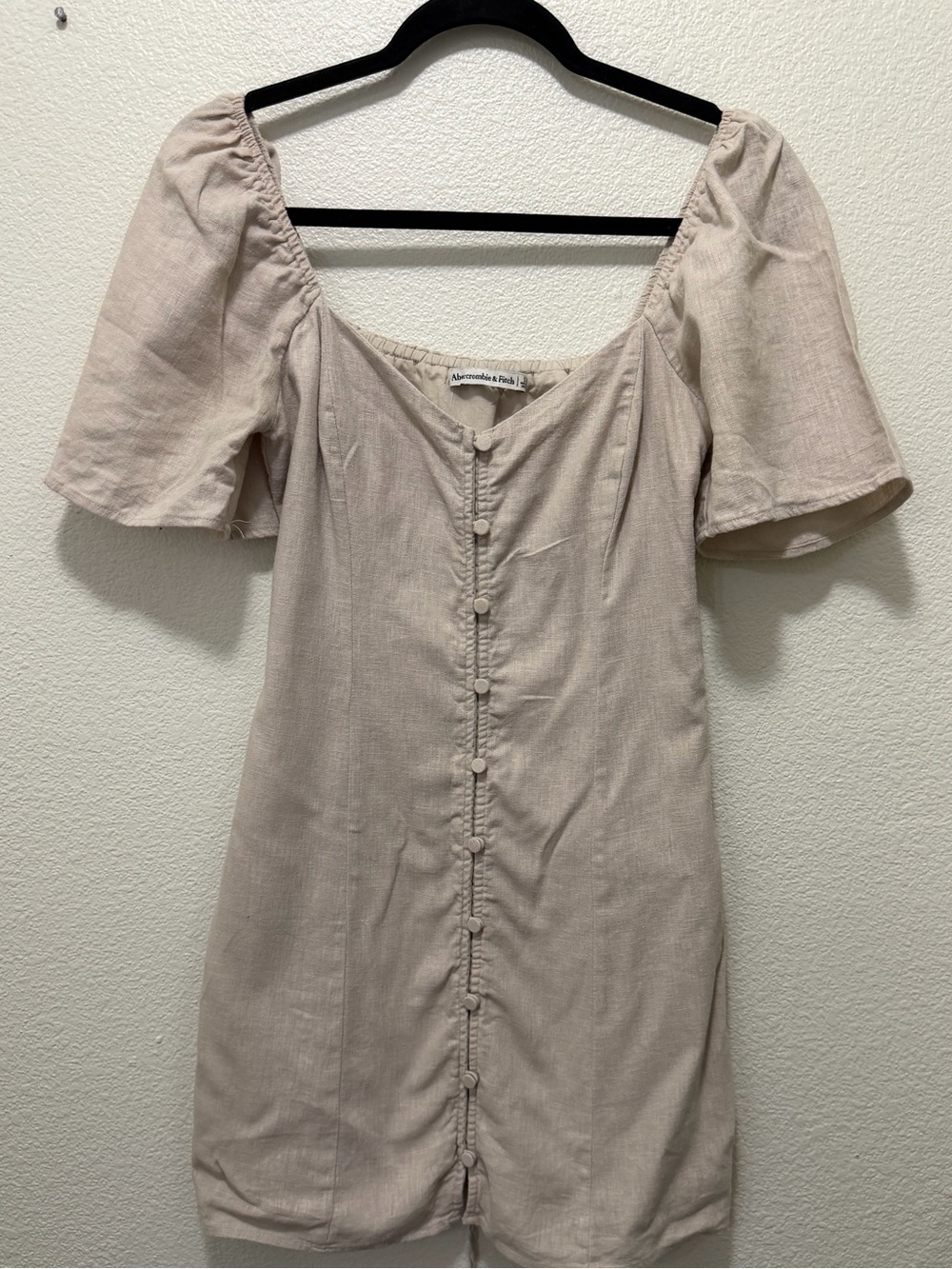 Abercrombie & Fitch beige lined button down mini dress, size small